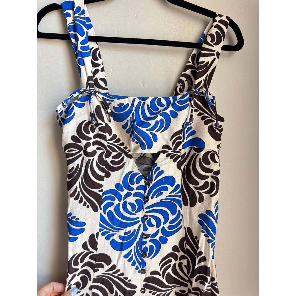 Zara Damask Baroque Print Midi Dress Blue Brown Cottagecore XS Euro Summer - Picture 3 of 6